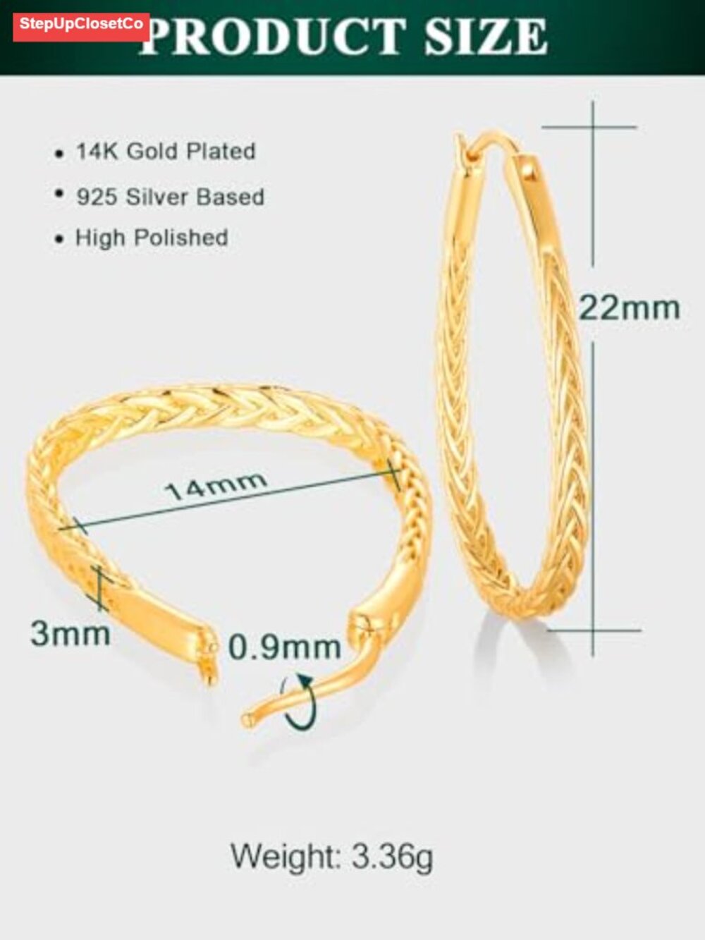 14K Gold Plated Sterling Silver CZ Cuff Earrings Vintage Hoop 20mm 30mm 40mm - Picture 3 of 6